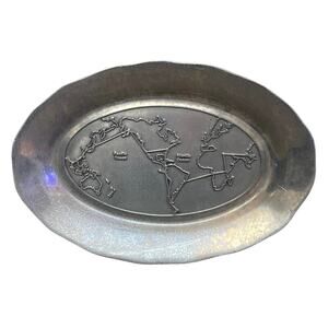 Travcoa World Tour Pewtarex Pewter Plate Travel Vintage Map World Traveling Dish